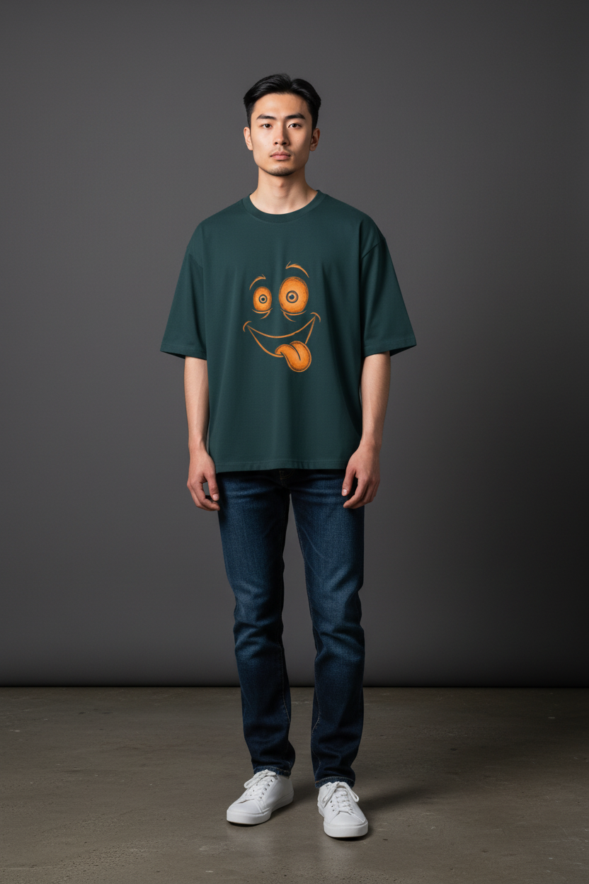 A&G| Custom Smiley Design| Premium  Oversized T-Shirt| Limited Edition